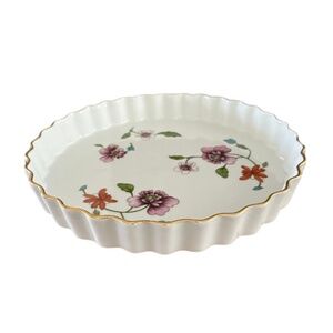 Royal Worcester Astley Quiche Tart Dish Fluted Floral Gold Rim England